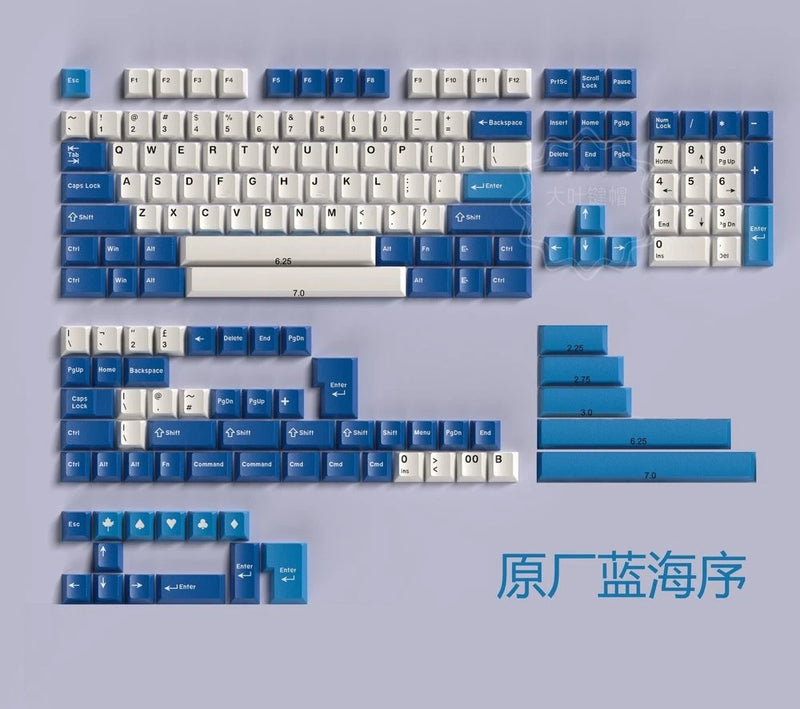 Blue White Ocean Cherry Profile Doubleshot ABS Keycap Set Model