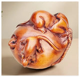 G9043 - 2" Hand Carved Boxwood Netsuke Figurine - 3 Mice on Bag Model