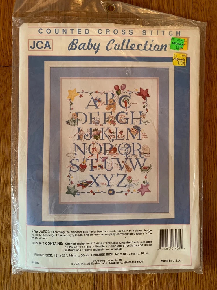 JCA Baby Collection "The ABC's" Alphabet Sampler Cross Stitch Kit - Unopened Model