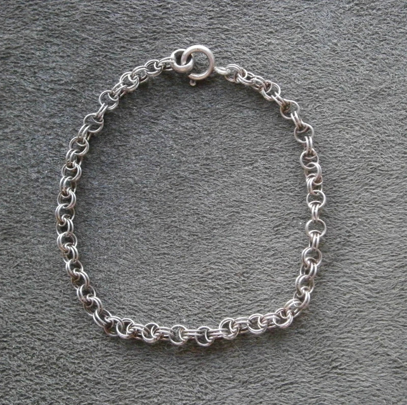 Unusual Cable Double Link Vintage REU 800 Silver Charm Bracelet 7.5" ~ 3.6g Charms