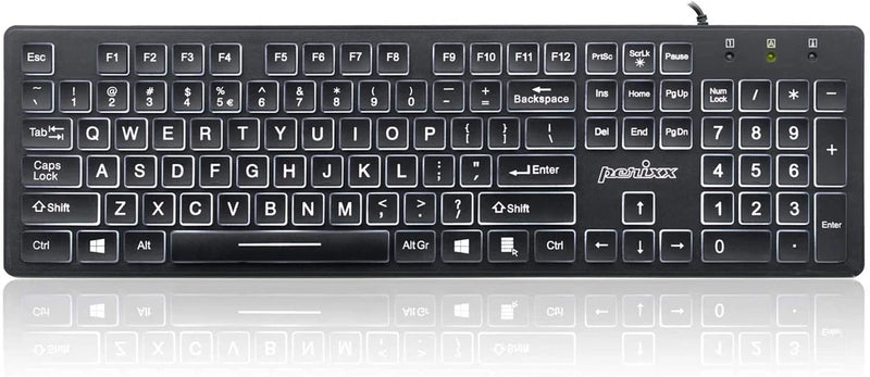 PERIBOARD-317 Wired Backlit USB Keyboard, Big Print Letter with White Model