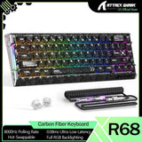 ATTACK SHARK R68HE 68 Keys Wired Carbon Fiber  Keyboard With C01ULTRA RGB Cable Model