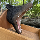 Black Bear Head Decor Rustic Cabin Lodge Store Display Wood Base 12in Open Mouth Model