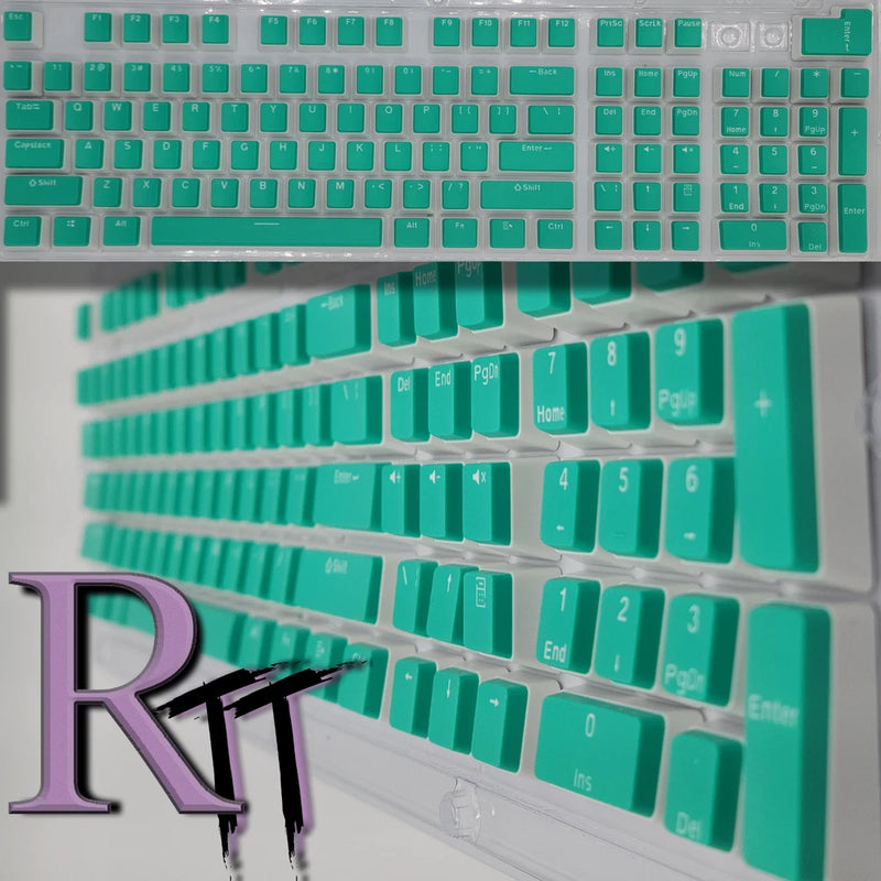 104Pcs Teal Turquoise Pudding Full Size PBT Double Shot Keycaps LED Keyboard Model