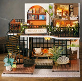 DIY Miniature Dollhouse Kit w/ LED Light Tea Shop Cafe Wooden Gift Model