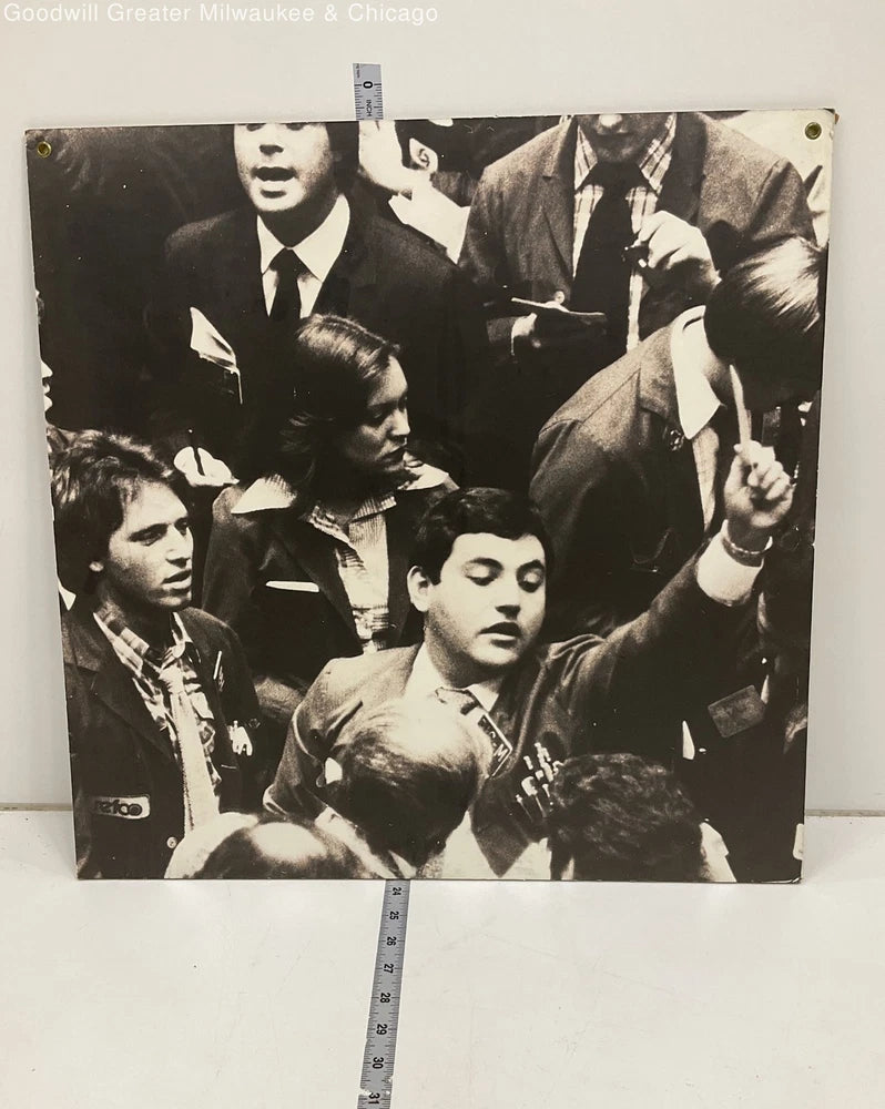 Vintage 1980s Black & White Large Stock Exchange Photo Print On Particle Board Model