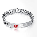 Men Medical Alert ID Chain Bracelet Wristband DIY Free Engraving Stainless Steel Charms