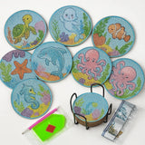 Ocean Diamond Art Painting Coaster Kit, 8Pcs DIY Crafts Kit with Holder Model