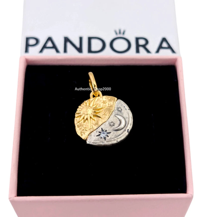 New 100%  Authentic PANDORA Two tone Sun & Moon Medallion Charm 763977C01 Charms