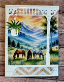 4 Horses Mountain View Front Porch Shimmer Grass Boots Any Occasion Card Kit Model