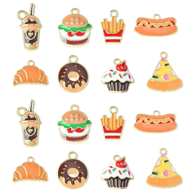 40x Pizza Cup Cake Doughnut Dessert Coffee Charms Pendants for Jewelry Making Charms