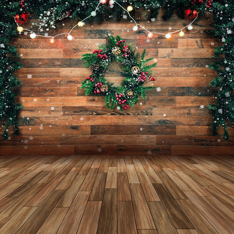 10X10FT Christmas Fir Tree Garland Wooden Board Vinyl Backdrop Photo Background Model