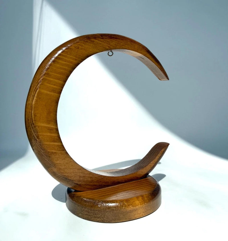 Vintage MCM Moon Shaped Display Hanger, Solid Wood Moon with Hook for Displaying Model