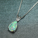 White Opal Stone Pendant Minimalist Droplet Fire Opal Necklace Sterling Silver Charms