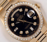 Rolex Day-Date 36mm President 18K Yellow Gold Black Diamond Dial Diamond Bezel Model
