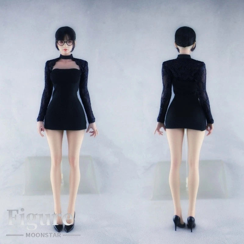 1/6 Female Black Lace Long Sleeve Bodycon Dress Model Fit 12'' VCD03 Figure Toy Model