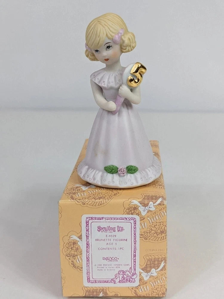 Growing Up Birthday Girls E-9529 Brunette Figurine Age 5 Enesco Display Decor Model