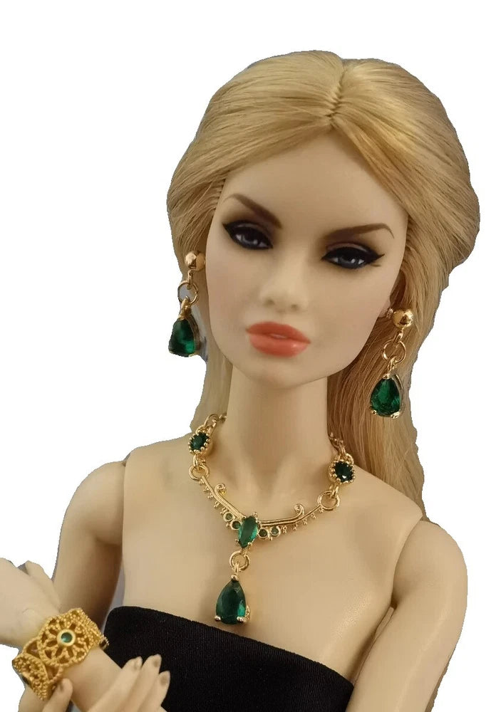 1/6 Green Zirconia Necklace Earrings Bracelet Set Model For 12" Action Figures Model