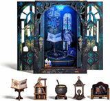 DIY Book Nook Kit Miniature Dollhouse with LED Light, Wooden Bookshelf Model for Model