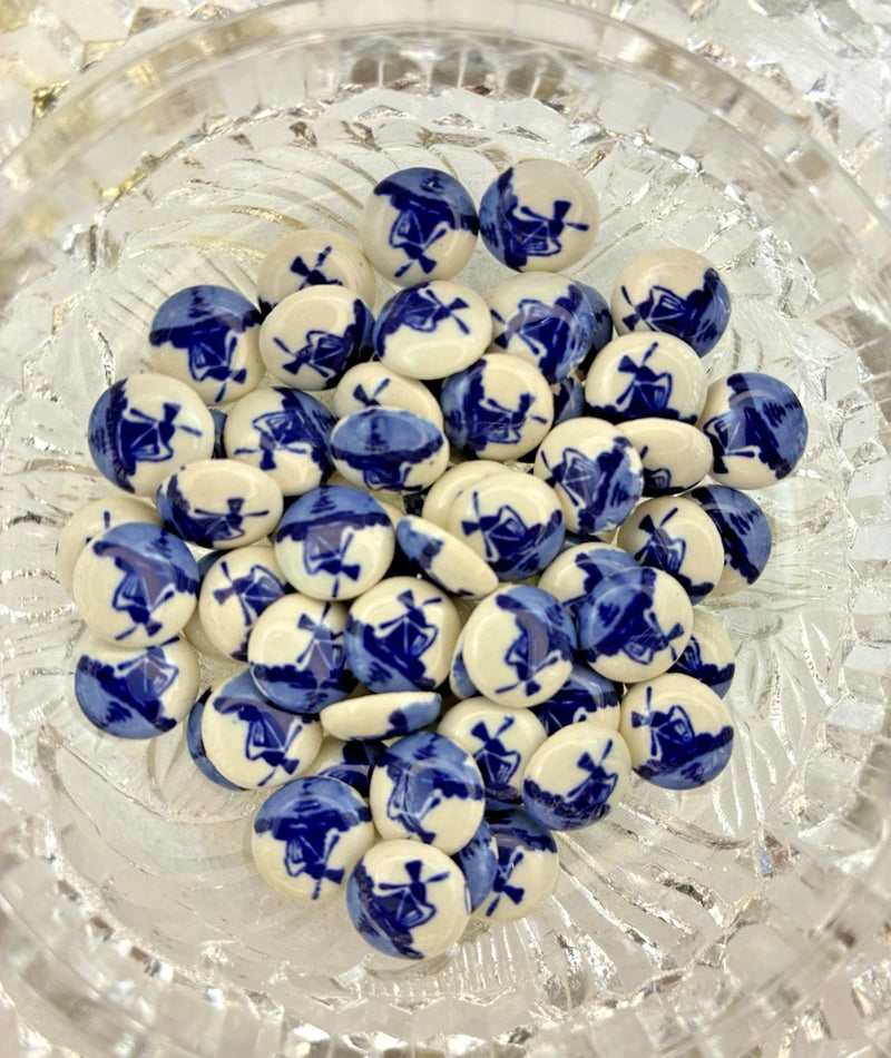 Vintage Lot of 60 NOS Blue & White DELFT CHARMS Windmill Holland 7/16" ~CRAFTERS Charms