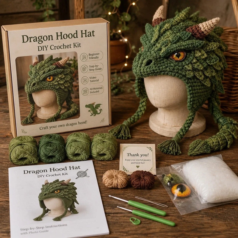 Fantasy Hood Hat DIY Crochet Kit Beginner Handmade Knit Beanie Yarn Gift Set Model