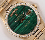 Rolex Day-Date 36mm President 18K Yellow Gold Green Malachite Dial Diamond Bezel Model