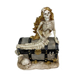 Mermaid Skeleton Figurine Pirate Treasure Chest Resin Statue 8 in Decor Model