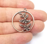 2 Flower Charms, Circle Pendant Antique Copper Earring Charms 31x28mm G35012 Charms
