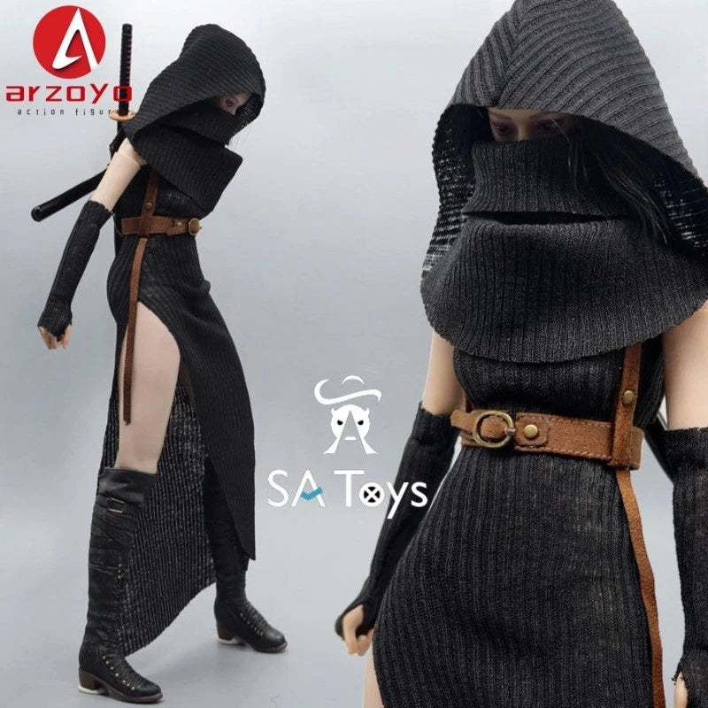 SAtoys 1/6 SA008A Black Hooded Dress Model Fit 12" AT203 Female Action Figures Model