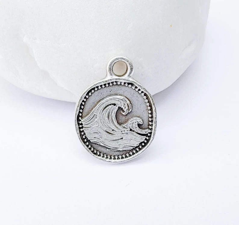 5 Ocean Charms, Wave  Pendant, Sea Earring Charm 16x13mm G37325 Charms