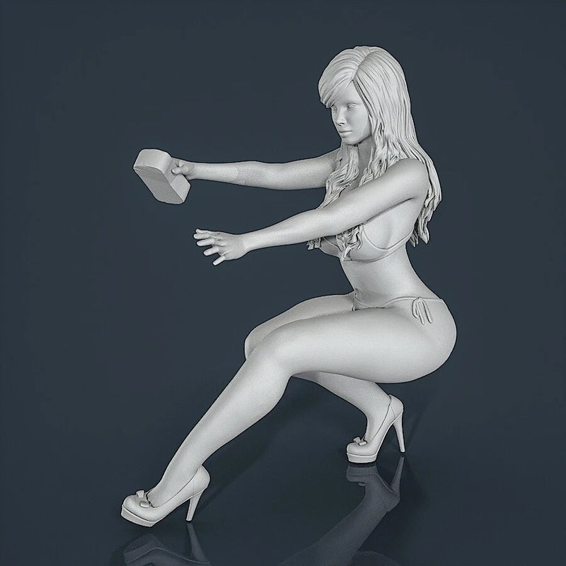 Unpainted resin figurine. Woman girl washes car swimsuit 1/18 1/24 1/32 1/43 Model