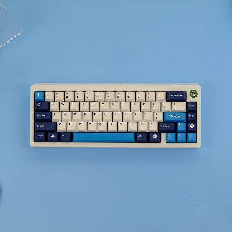Lightning Keycap Set Blue White Cherry Profile Dyesubs PBT Keycaps - 129 Keys Model