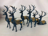 Set of 6 Decorative Deer Figurines Navy Blue Gold Accents Christmas Home Decor Model