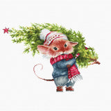 Luca-S counted Cross Stitch kit "Mouse with fir tree ", 22*15cm, DIY Model