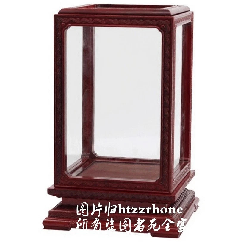 Natural Rosewood Display Cover Case Transparent Glass Art Jewellery Dust Box Model