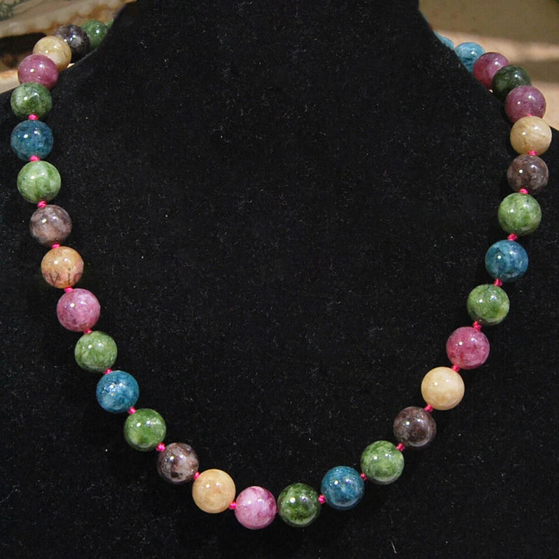 Natural Multicolor Tourmaline Necklace 6/8/10mm Round Gemstone Beads 14-48'' Charms
