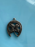 925 Sterling Silver Vintage Horseshoe Clover Good Luck Charm Pendant 2.2g Charms