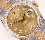 Rolex Datejust 36mm Two Tone Steel 18k Diamond Bezel & Lug-Gold Diamond Dial Model