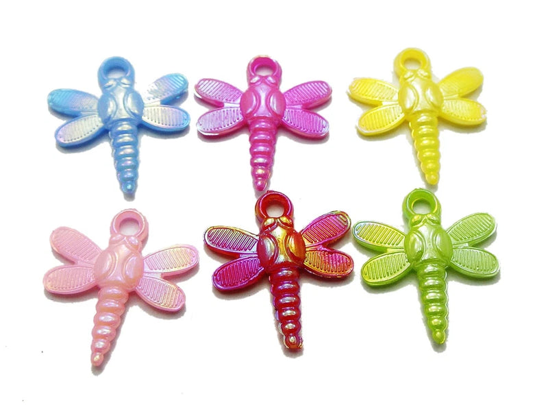100 Mixed Color Plastic Dragonfly Charms Pendants 24X22mm Charms