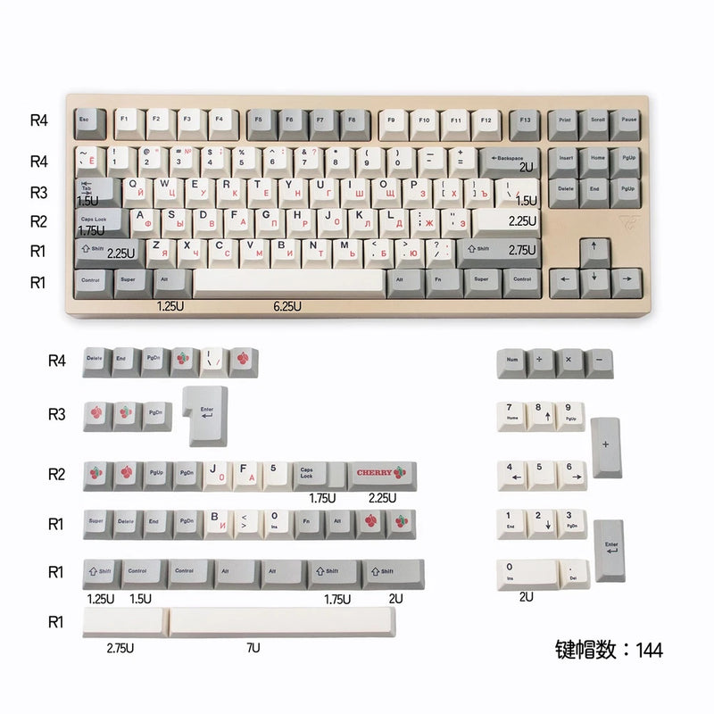 Retro Gray Russian Cyrillic Dye subbed PBT Keycap Set With ISO Kits Model