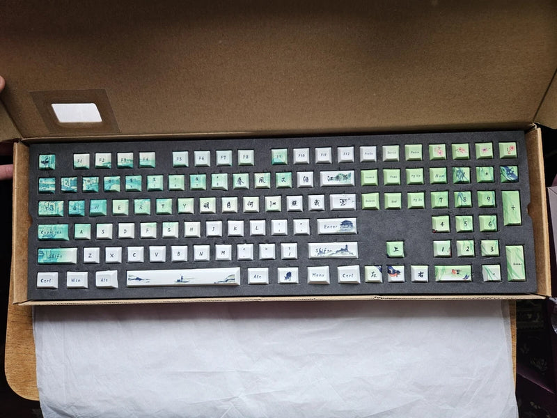 Robo Co Chinese Spring Keycaps Set Green Cream Trees And Letter Characters 104 Model