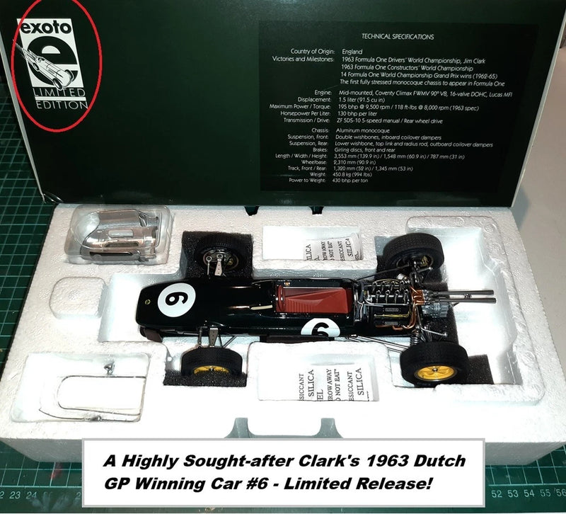 "EXOTO" 1/18 Lotus 25 - Jim Clark 1963 WC,  Model of Dutch GP Winning Car (L/E) Model