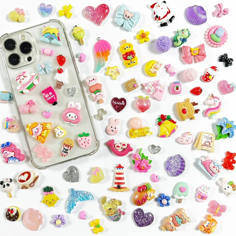 50Pcs Color Series Cartoon Food Sweets Animal Flower DIY Phone Case Making Charm Charms