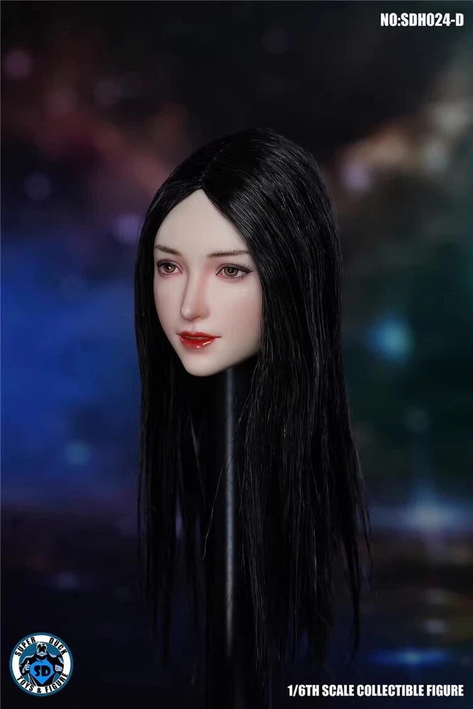 1/6 Scale SDH024D Black Straight Girl Asian Head Carving Model Toys Model
