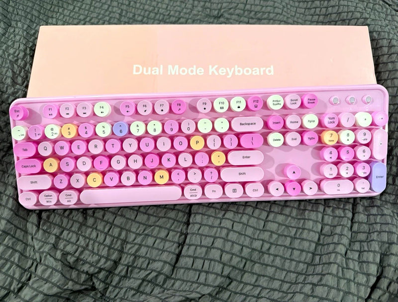 New Dual Mode Keyboard Pink/Purple/White Round Keycaps Full Size Wireless Model