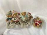 Cherished Teddies: Festival Ice Skating Pond Display + 4 Figurines Holiday Model