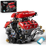 DOLIVE V8 Engine Model Kits that Runs, 1370PCS 8-Cylinder Large, Red Model