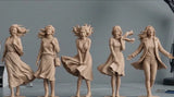 1/35 Scale Resin Figure Wind Blowing Beauty 5set Unpainted Model Kit Toy Model