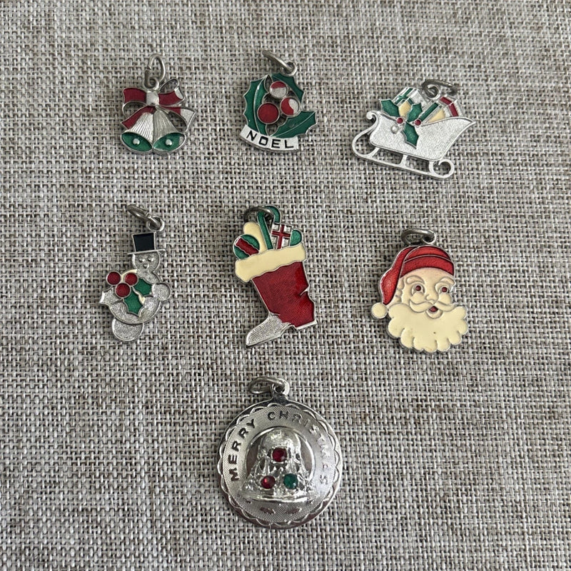 Lot Of 7 Vintage Sterling Silver and Enamel Christmas Charms Charms