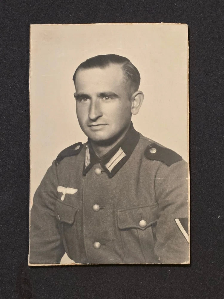 Wehrmacht Soldier Poses Studio Portrait on thick board WW2 German Military Photo Model